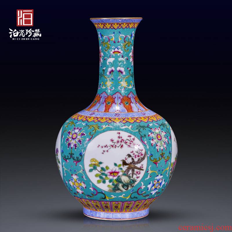 Grilled jingdezhen ceramics green flower window vases, sitting room of the new Chinese style household decorations collection furnishing articles