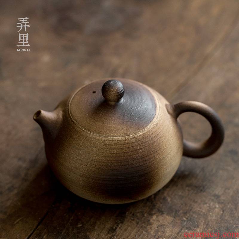 Archaize coarse pottery checking ceramic teapot tea small single pot of kung fu tea set Japanese firewood purple sand hammer to restore ancient ways