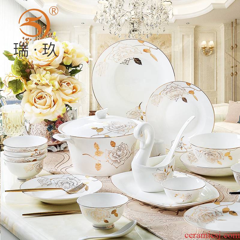 Dishes suit household ceramics use of combination of Chinese style wedding gifts contracted 60 skull porcelain plate suit