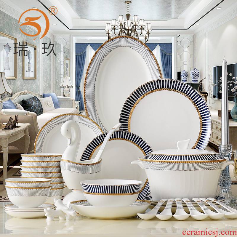 Household ipads porcelain tableware suit western - style 60 head suit bowl dish dish European ceramic dishes set tableware business