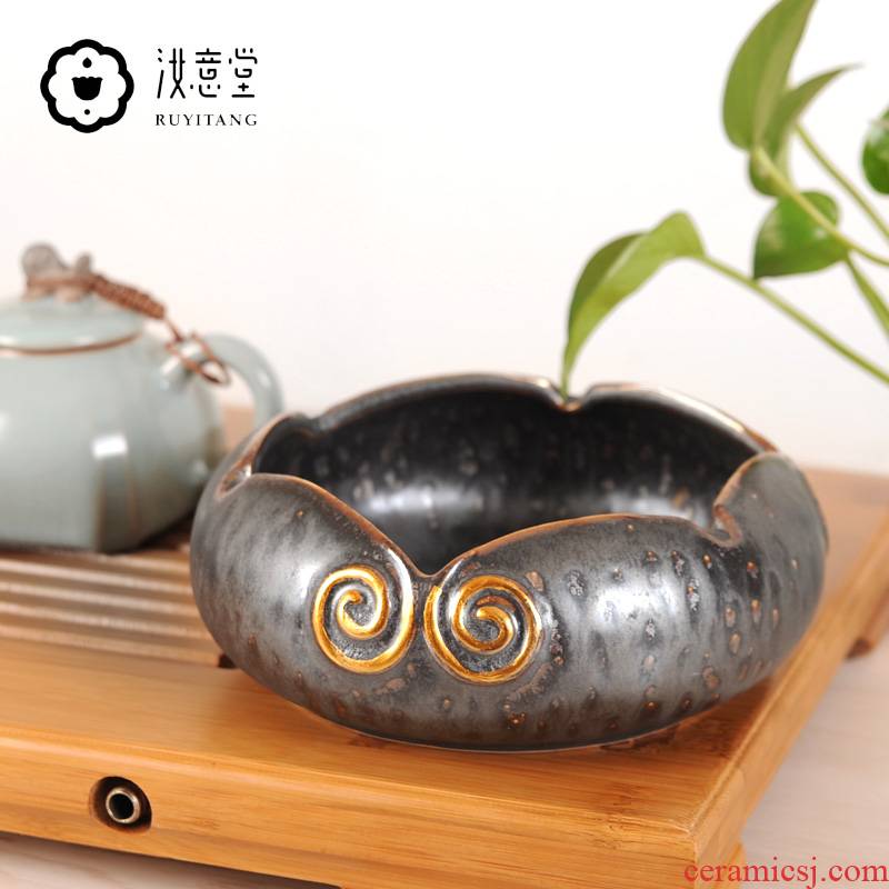 Creative ceramic ashtray large gold collar office sitting room tea table household contracted style restoring ancient ways move trend