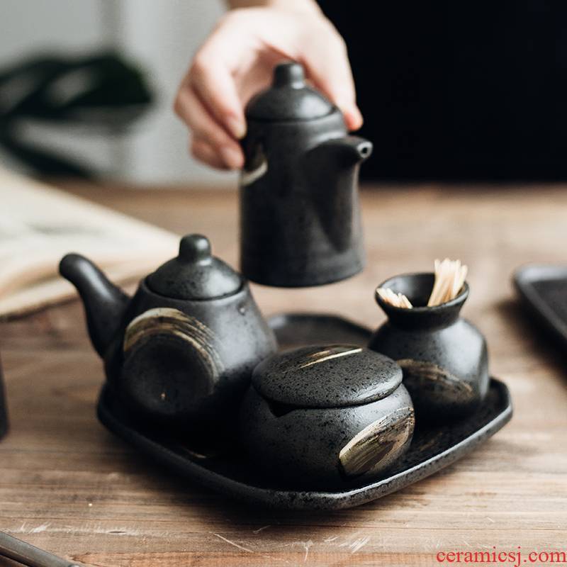 Tao soft ceramic creative ltd. flavor pot Nordic restaurant kitchen, cooking seasoning sauce vinegar jar combined packages
