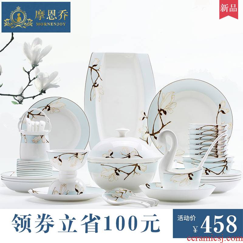 Dishes suit household ipads porcelain tableware suit of jingdezhen ceramic porcelain bowl chopsticks high - end European Dishes