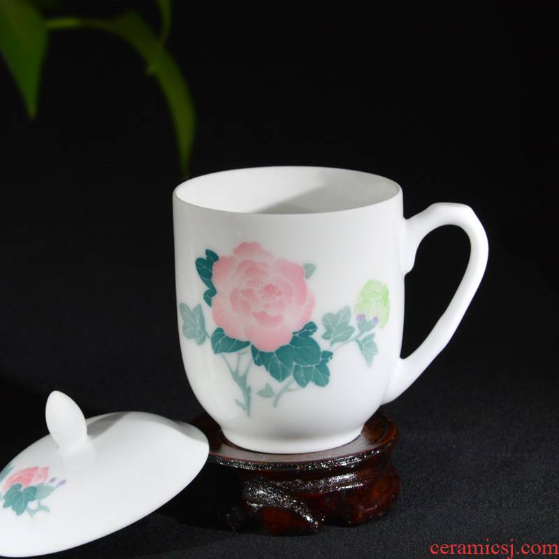 Liling ceramic cup with cover cup of pure hand - made office tea cup victory household porcelain cup gift cup can be customized
