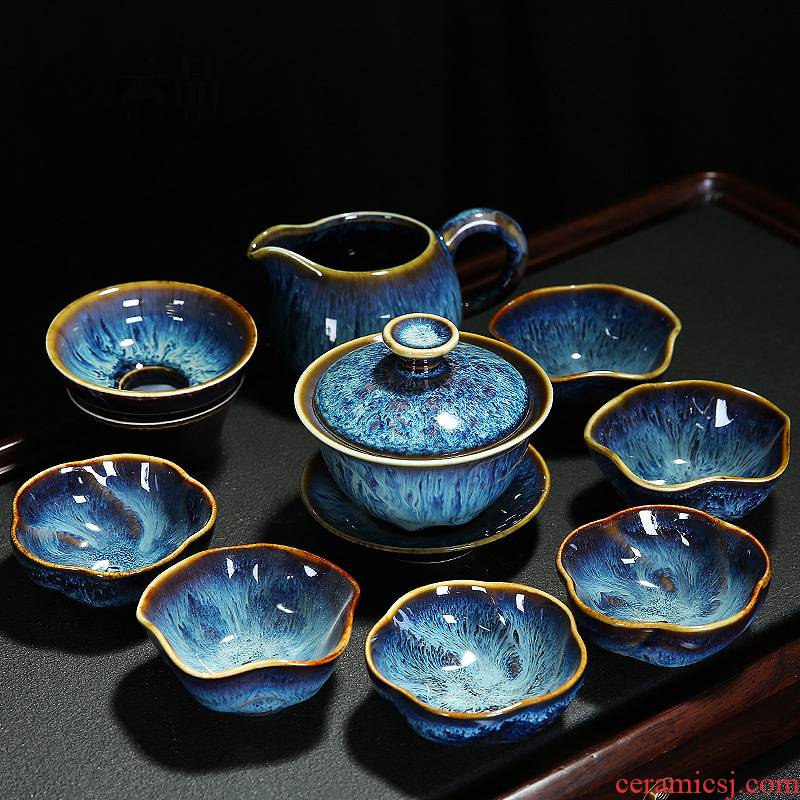 Kung fu tea set suit household up tea red glaze, a complete set of Chinese ceramic cups lid bowl masterpieces