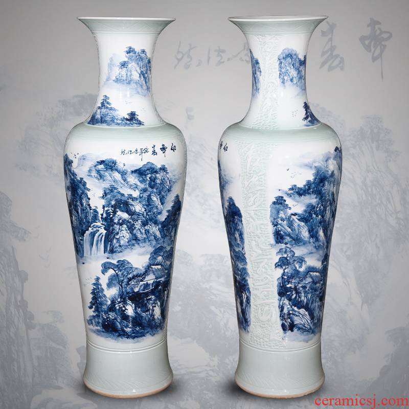 Jingdezhen ceramics hand - made its of large blue and white porcelain vase 1.4 meters 1.6 meters of new Chinese style living room furnishing articles