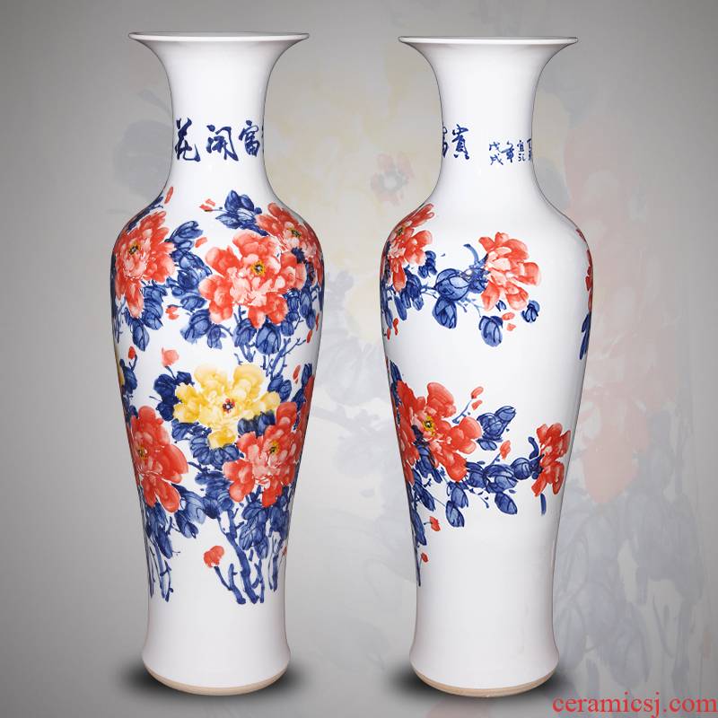 Jingdezhen ceramic hand - made 1.4 meters large vase Chinese style living room porch TV ark, furnishing articles housewarming gift
