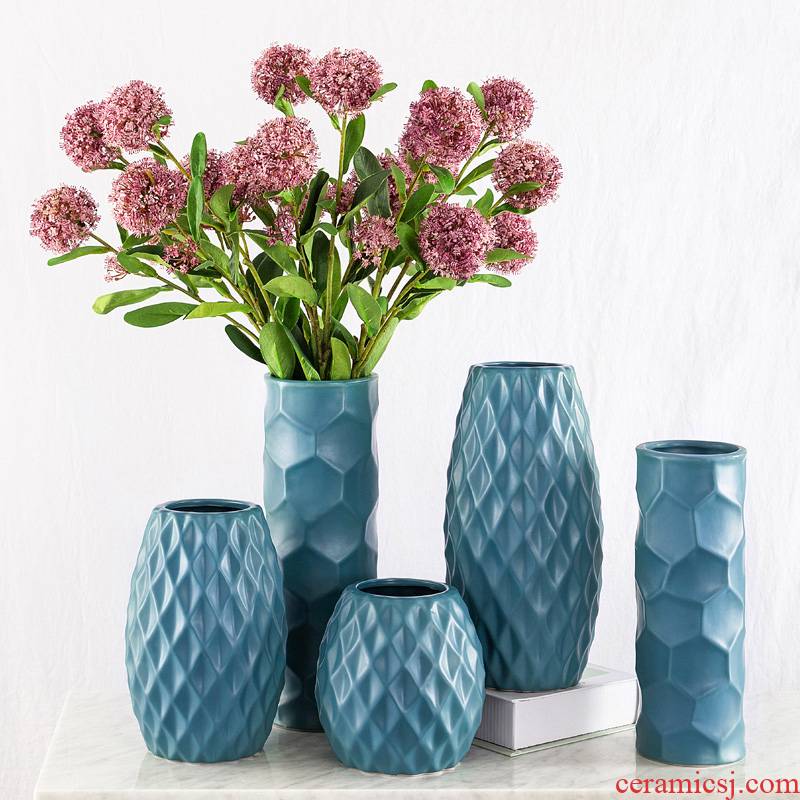Contracted and I diamond mesh ceramic vase hydroponic Nordic dried flower arranging flowers floral furnishing articles table decoration flowers