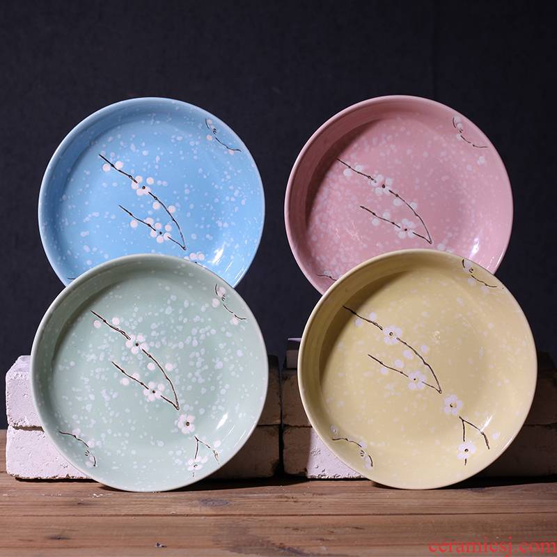 Fu kang Japanese snow resistant porcelain ceramic disc new practical cuisine dishes home four deep FanPan plate pack