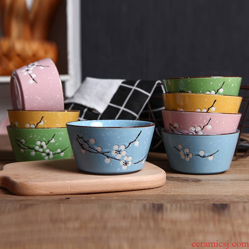 F to hold Kang Ri Korean creative household snowflakes heat - trapping ceramic tableware rice bowls microwave available eight small bowl