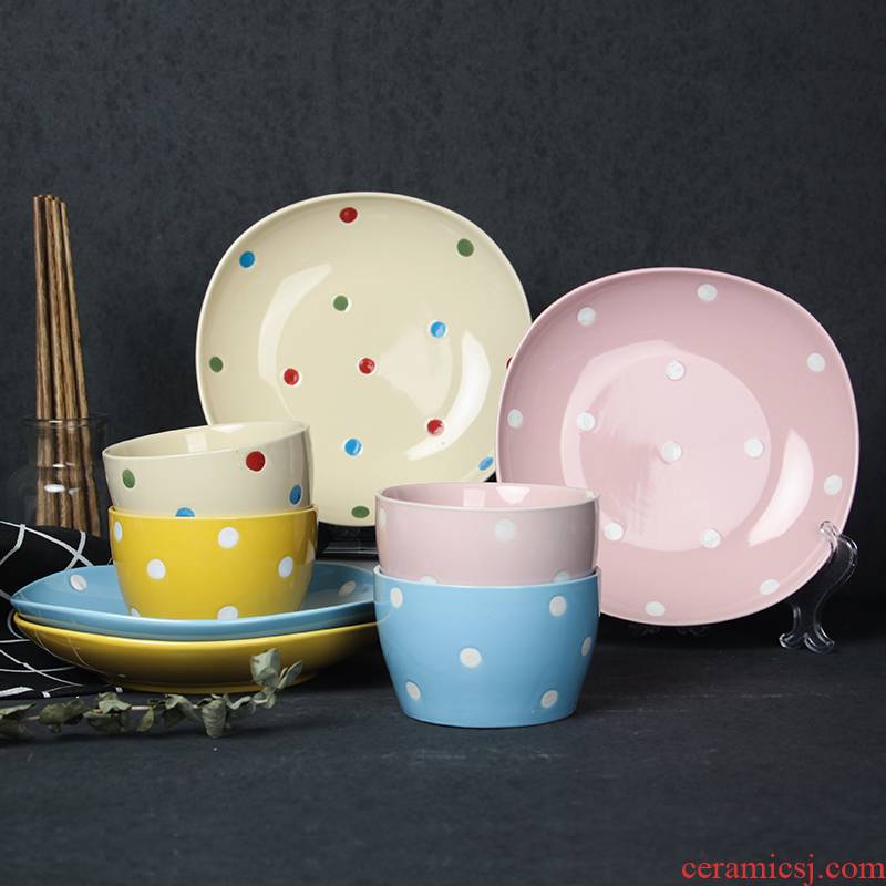 Creative move wave point dishes suit household ceramics tableware Korean dishes ceramic bowl dishes chopsticks chopsticks combination