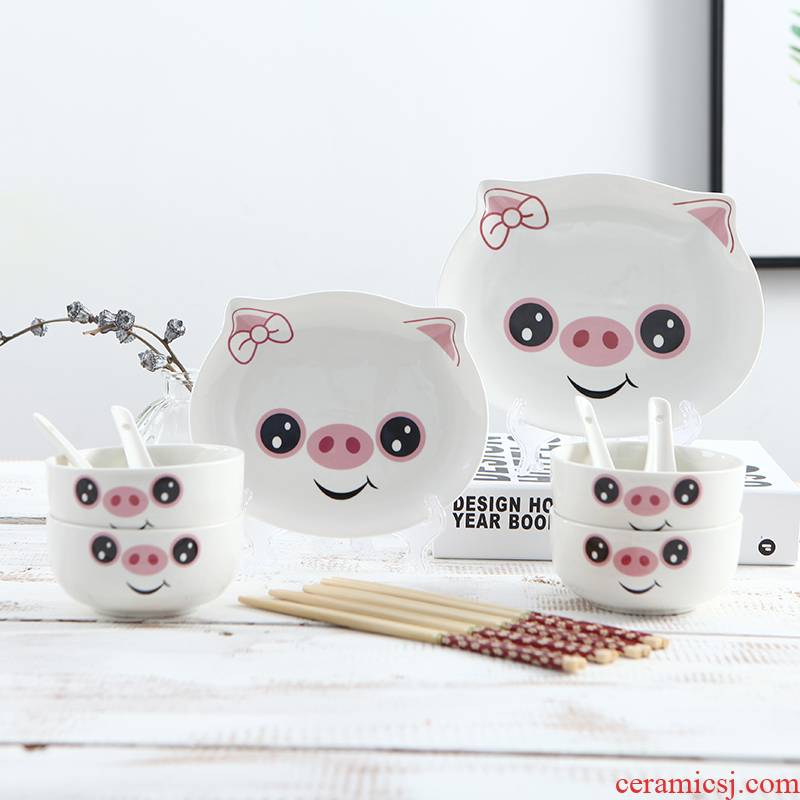 Fu kang resistant express cartoon dishes suit ceramics tableware 0 m the dishes chopsticks combination of household jobs