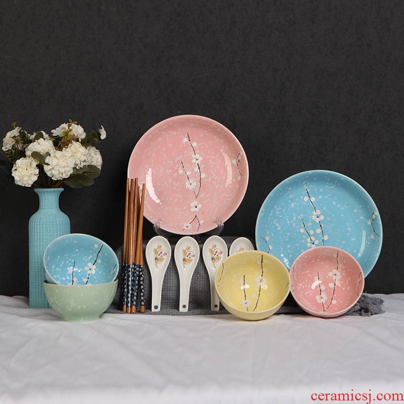 Cdok Japanese snow ceramic dishes suit dishes 0 ceramics tableware the spoon, chopsticks combination of household jobs