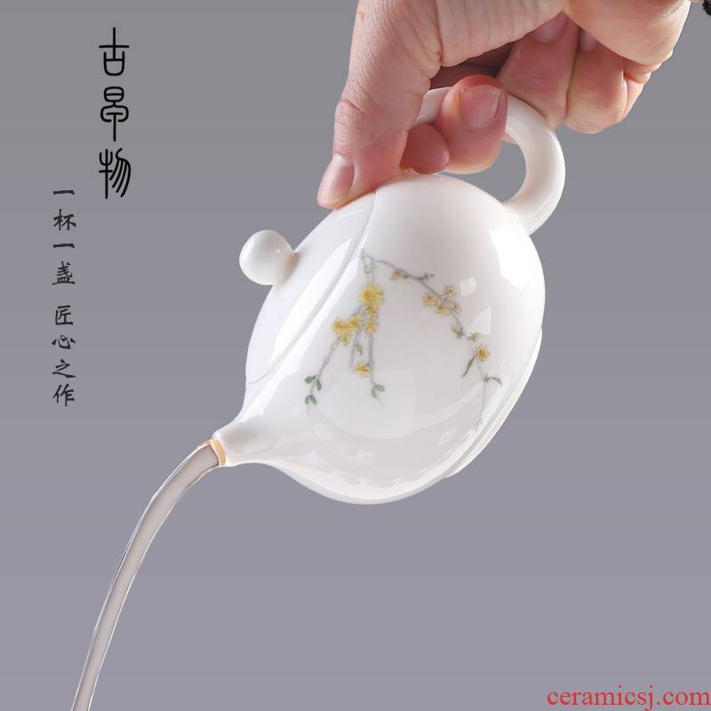 Suet jade porcelain teapot dehua manual high white porcelain beauty tea single pot of ceramic kung fu tea set domestic cups
