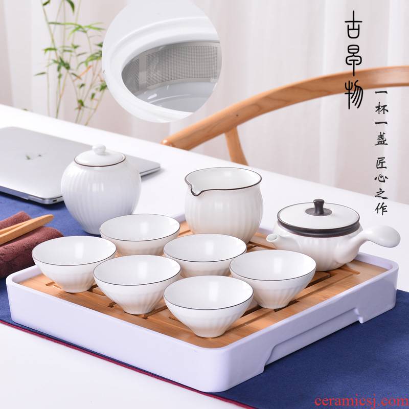 A complete set of ceramic kung fu tea set household modern Japanese coarse pottery simple office tureen teapot tea cup