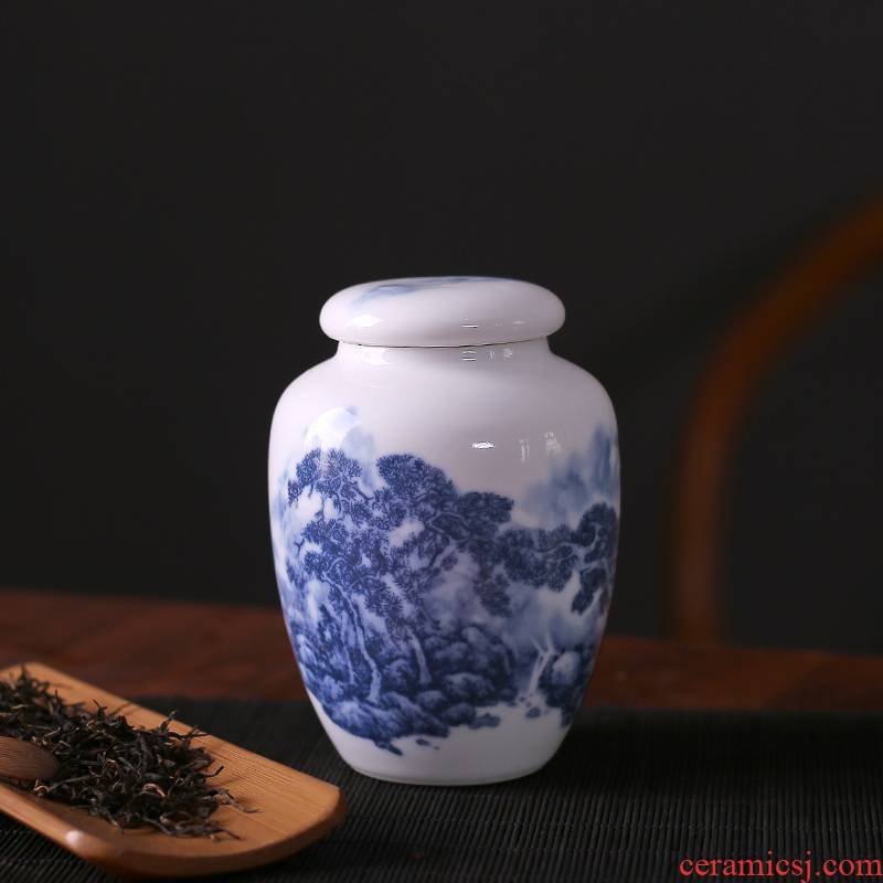 Jade cypress jingdezhen ceramics pu 'er tea box sealed tank storage jar size of blue and white porcelain tea boxes