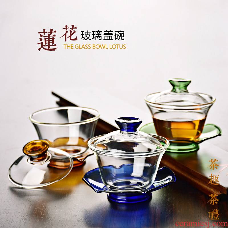 Hin three famous ceramic heat - resistant glass only covered bowl bowl flower tea tea set more large finger bowl tea accessories