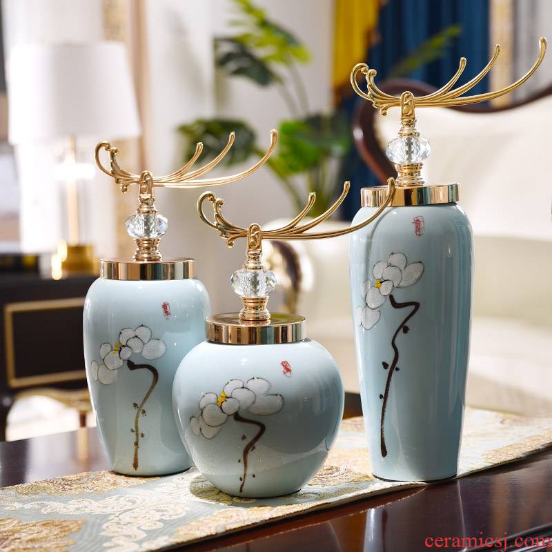 European ceramic three - piece furnishing articles of Chinese style restoring ancient ways creative arts and crafts vase TV ark home sitting room adornment