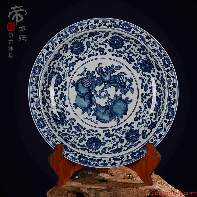 Jingdezhen ceramic decoration plate sit plate hanging dish hand - made antique blue - and - white pomegranate porcelain crafts are the things the children