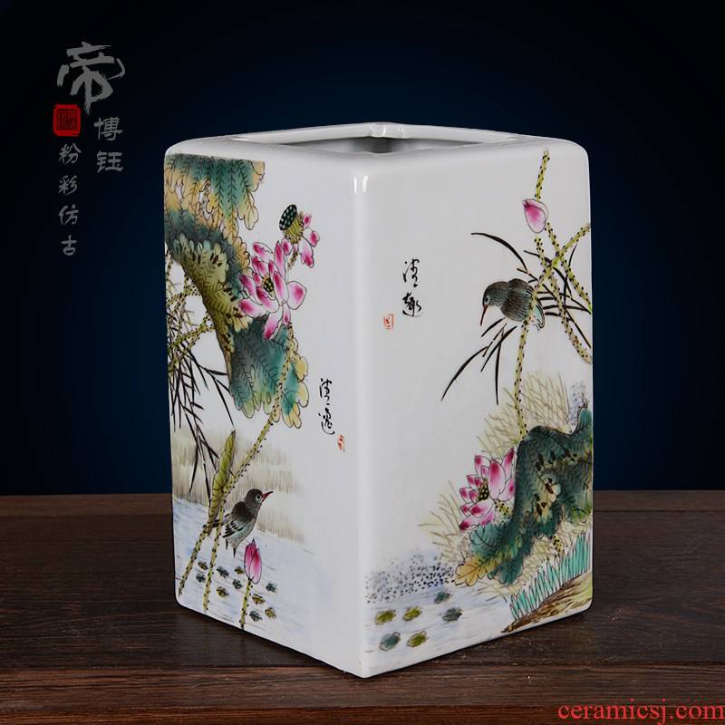 Jingdezhen ceramics imitation the qing the qing qianlong pastel hand - made lotus boring vase archaize home handicraft furnishing articles