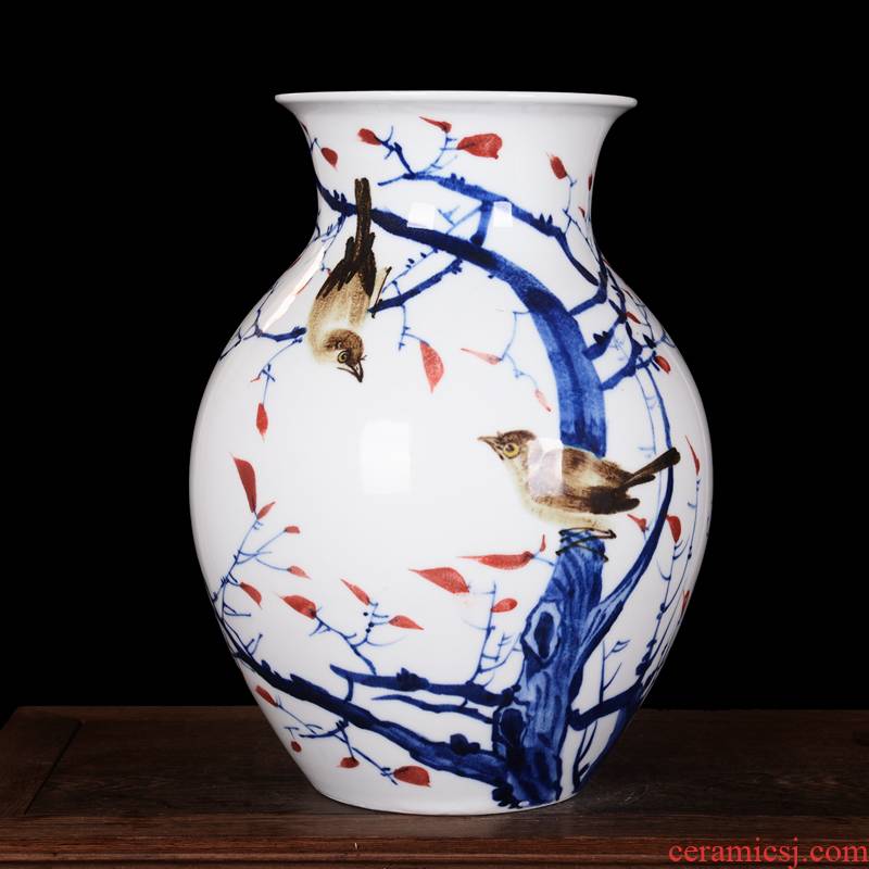 Master hand made blue and white porcelain vases, jingdezhen ceramics Chinese style living room TV ark, flower arranging porch is decorated furnishing articles