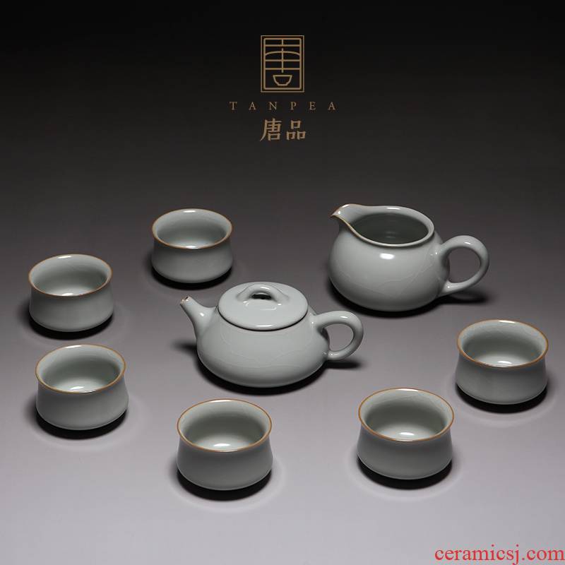 Tang Pin kung fu tea sets your up household porcelain azure stone gourd ladle pot of a complete set of tea cups of jingdezhen ceramic gifts