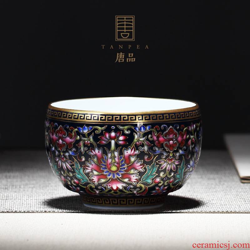 Tang Pin ji blue see colour enamel cups around branch lotus masters cup large kung fu tea bowls jingdezhen ceramics by hand