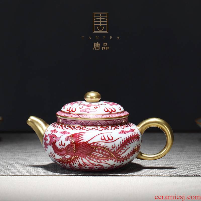 Tang Pin jingdezhen ceramic agate red double phoenix play pearl pot all hand phoenix teapot kung fu tea pot