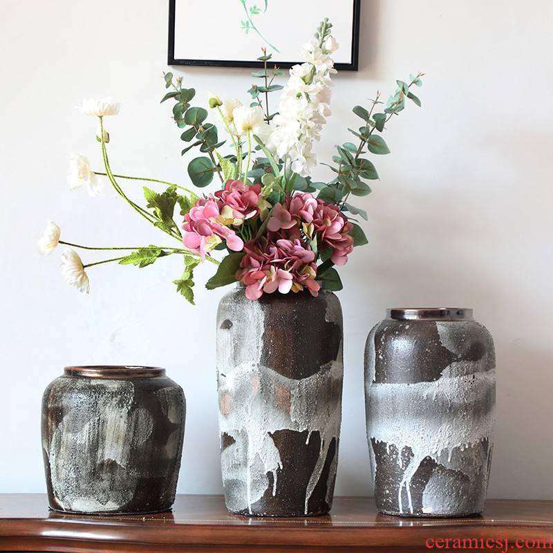 Boreal Europe style ins decorative porcelain vase coarse pottery flower arranging simulation floral decoration suit porch desktop furnishing articles