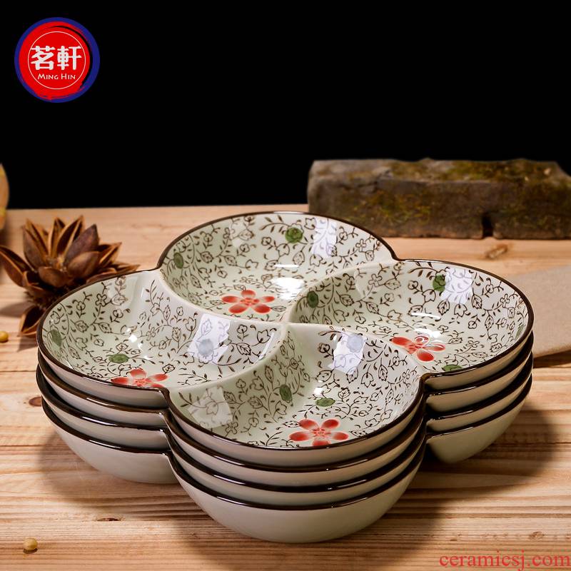 Creative household ceramics tableware frame plate three separate Creative dessert platter Japanese four separate meal plate