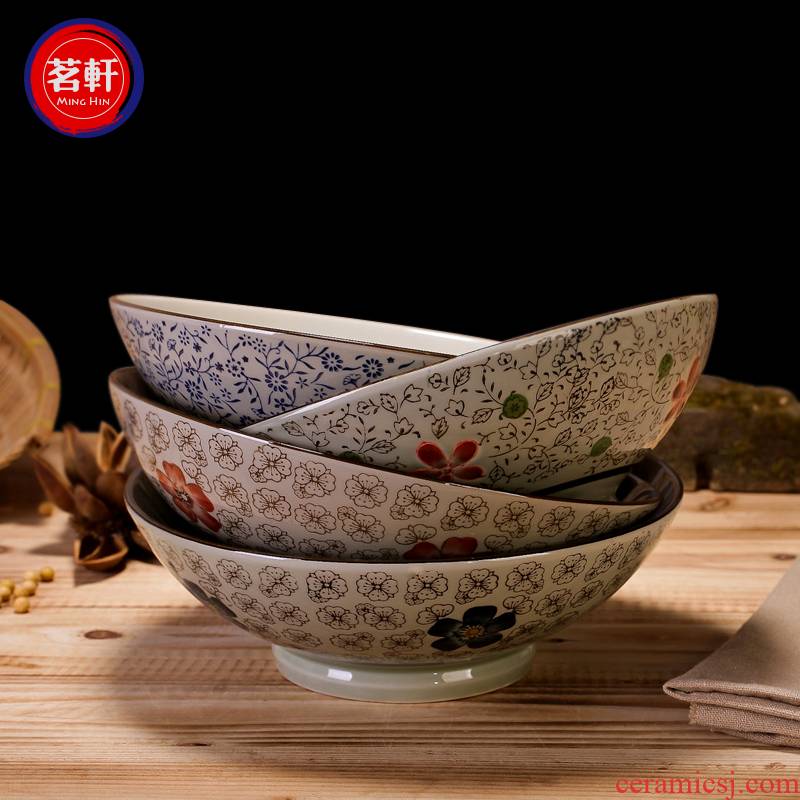Ling Ming xuan chashe under glaze color hand - made Japanese jingdezhen ceramic bowl 9 - inch dou use of tableware