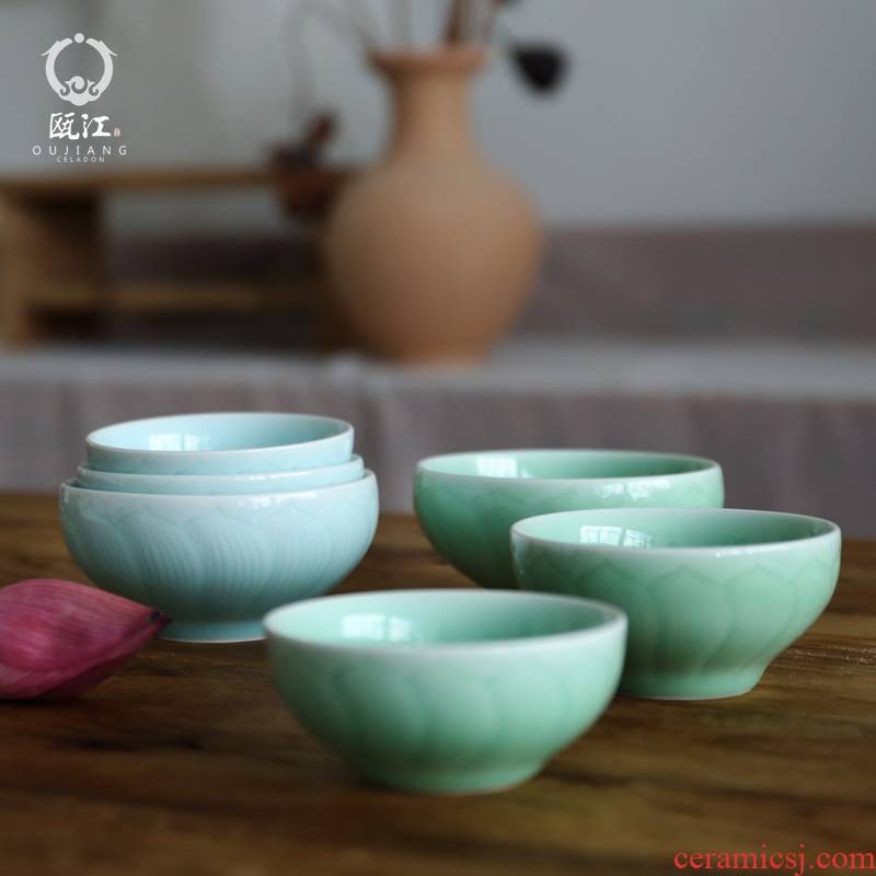 Oujiang longquan celadon rice bowls of household individuality creative ceramic bowl dessert cup noodles bowl lotus bowl rainbow such use
