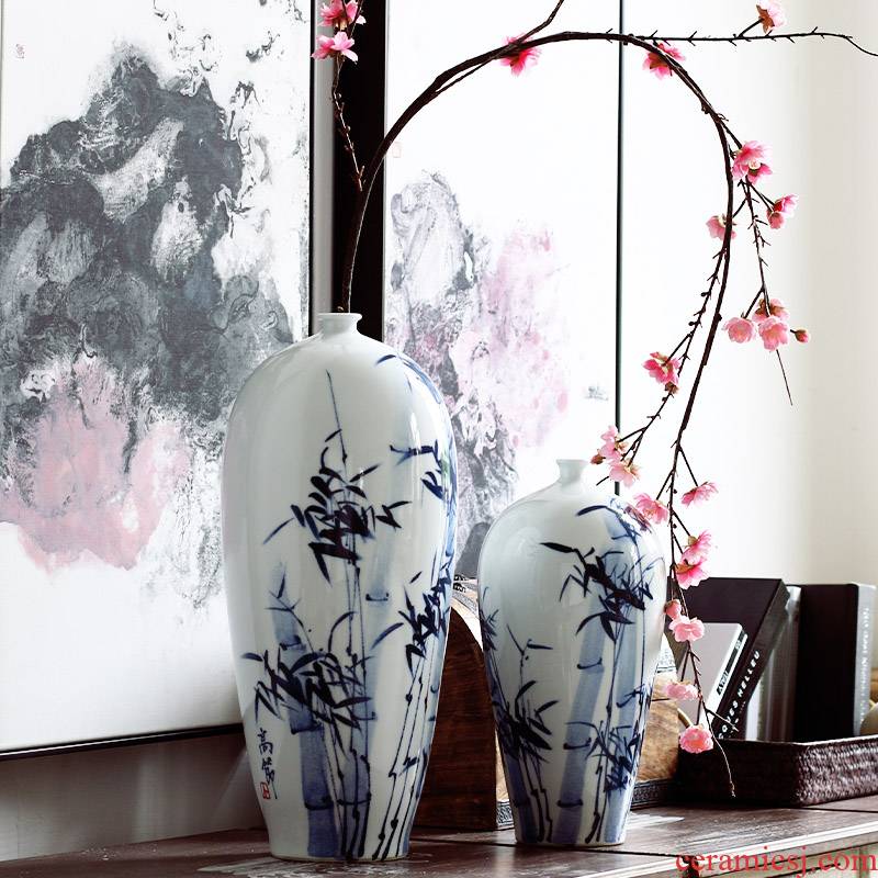 Jingdezhen ceramic furnishing articles Chinese blue and white porcelain vase hand - made beauty shoulder vases, flower, flower, flower arranging furnishing articles