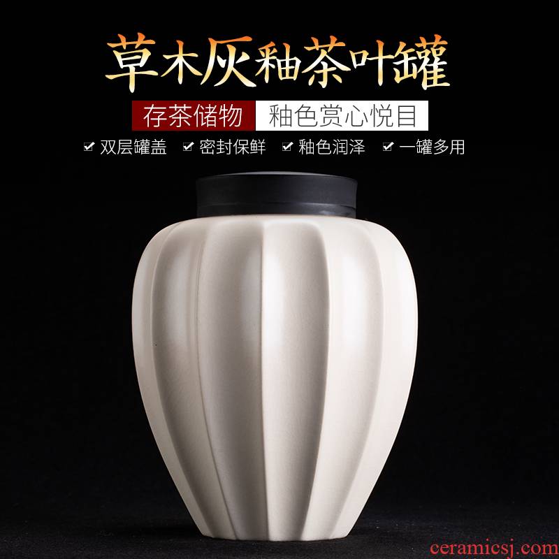 Large jingdezhen ceramic tea caddy fixings warehouse full manual pure tin lid seal pot home pu 'er tea POTS to wake