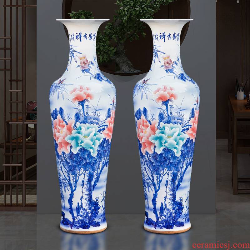 Jingdezhen ceramics of large vase furnishing articles hotel Chinese flower arranging hand - made large blue and white porcelain vases sitting room