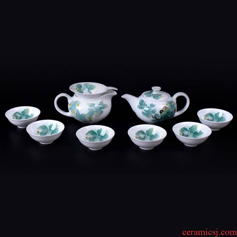 The red guanyao porcelain lotus pond was The qing shadow under The nine cows kung fu tea set gift liling ceramic glaze hand - made glass pot of suits for