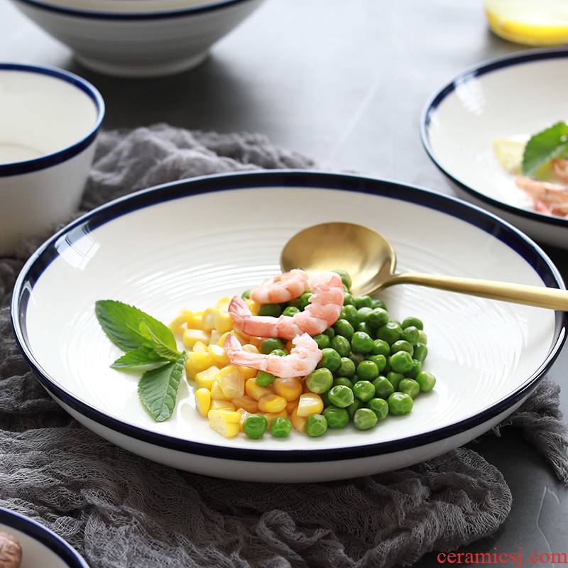 Ancient bo household utensils ladies circular disc soup dish plate plate plate creative Japanese ceramic deep dish plate