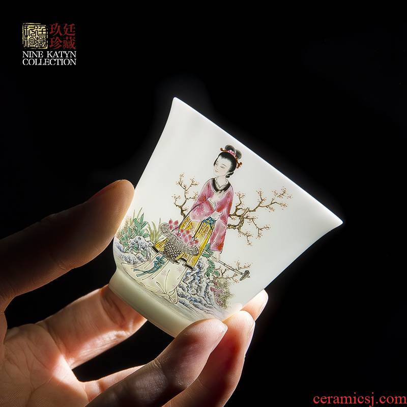 About Nine katyn ceramic kung fu tea character hand - made colored enamel twelve gold hair pin sample tea cup manual of jingdezhen tea service