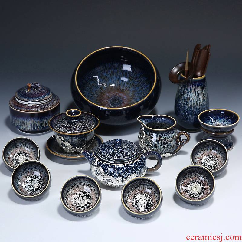 The ceramic coppering. As silver tea set up masterpieces office temmoku household pu 'er contracted a complete set of tea cups