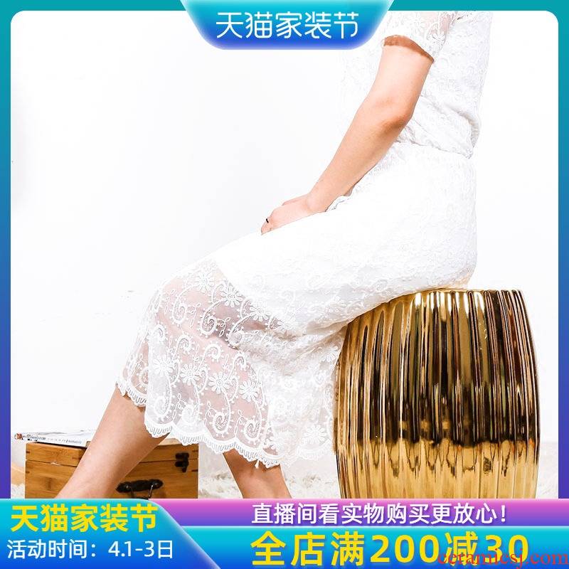 New Chinese style American - style mix build I sitting room ceramic drum who toilet who to sit who embroidered pier study adornment furnishing articles