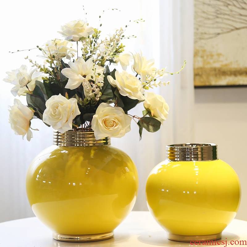Jingdezhen mesa gold - plated circular vase decoration of the new Chinese style furnishing articles between sitting room dining - room hotel example big decoration