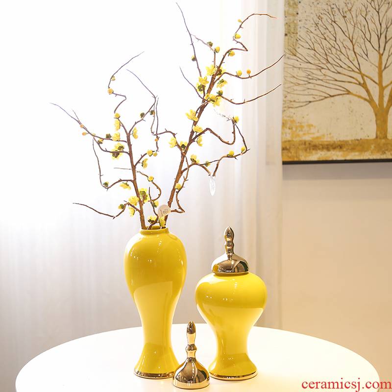 General new Chinese jingdezhen ceramic pot furnishing articles piggy bank creative living room yellow flower flower bottle ornament