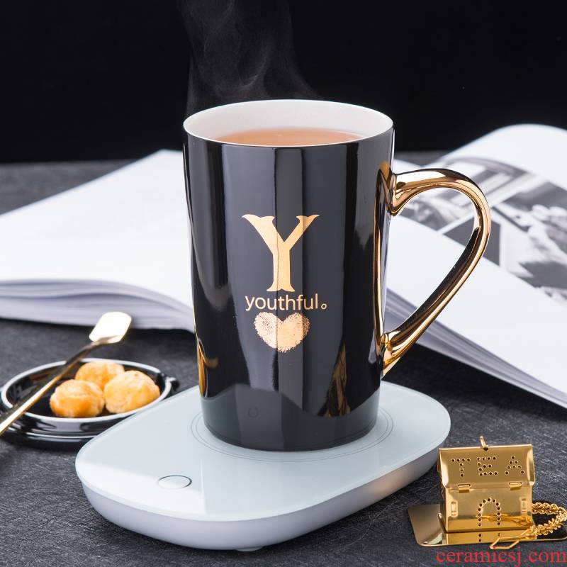 Constant temperature 55 degrees creative ceramic cup with cover cup character name letters spoon filter couples cup gift boxes