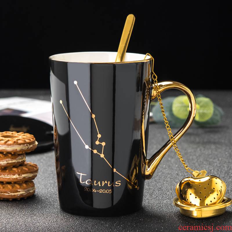 Creative zone) filtering cup Europe type ceramic keller with spoon, constellation lovers coffee cup gift boxes