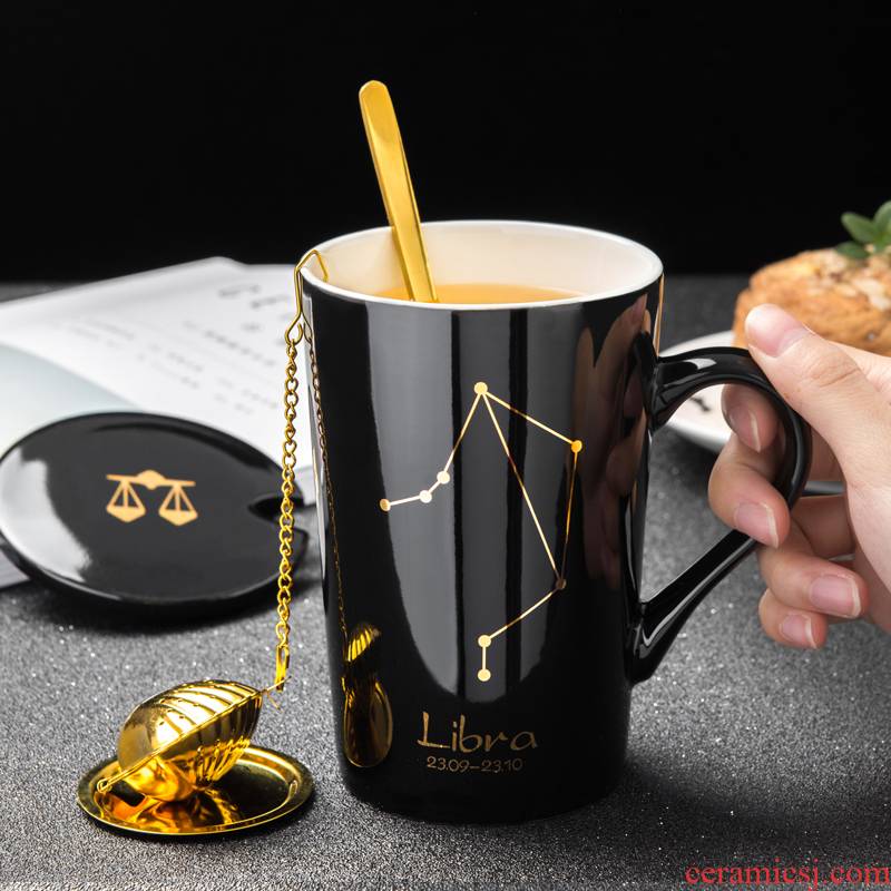 Creative ceramic cup constellation move mark cup stainless steel spoon, coffee cup) filter cups with cover