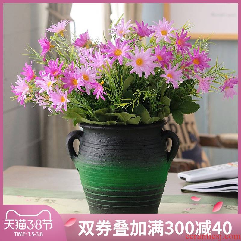 New Chinese style restoring ancient ways pottery vase creative flower arranging dried flowers sitting room tea table table decorations thick TaoHua furnishing articles