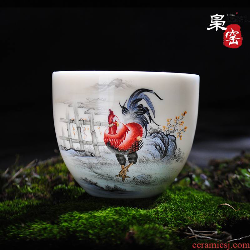 Jingdezhen hand - made master cup sample tea cup famille rose porcelain cups rooster kung fu tea cup single CPU individual small tea cups