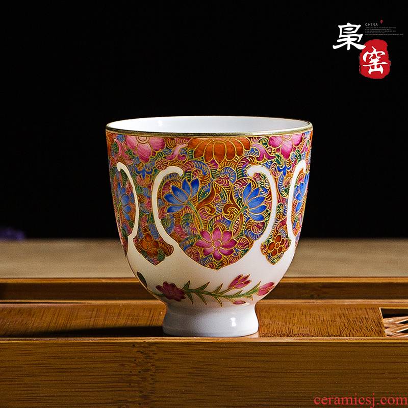 Jingdezhen hand - made ceramic kung fu master sample tea cup cup cup single CPU wire inlay enamel see colour satisfied individual cups