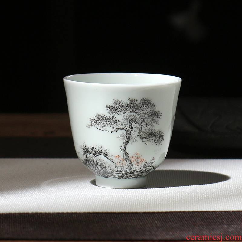 Jingdezhen ceramic teacups hand - made color ink landscape sample tea cup single CPU kunfu tea tea set personal cup