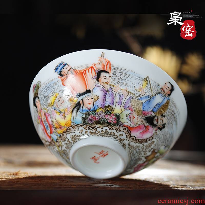 Owl up with jingdezhen ceramic products all hand bowl tea powder enamel characters hand - made master cup single CPU